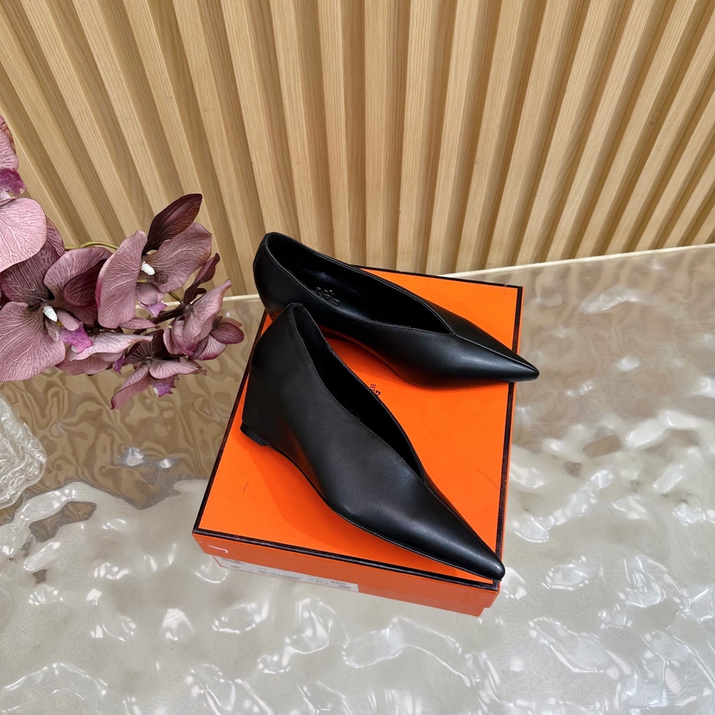 HM 25S HIGH-HEEL WEDGE SHOES 50 MM IN BLACK LAMBSKIN