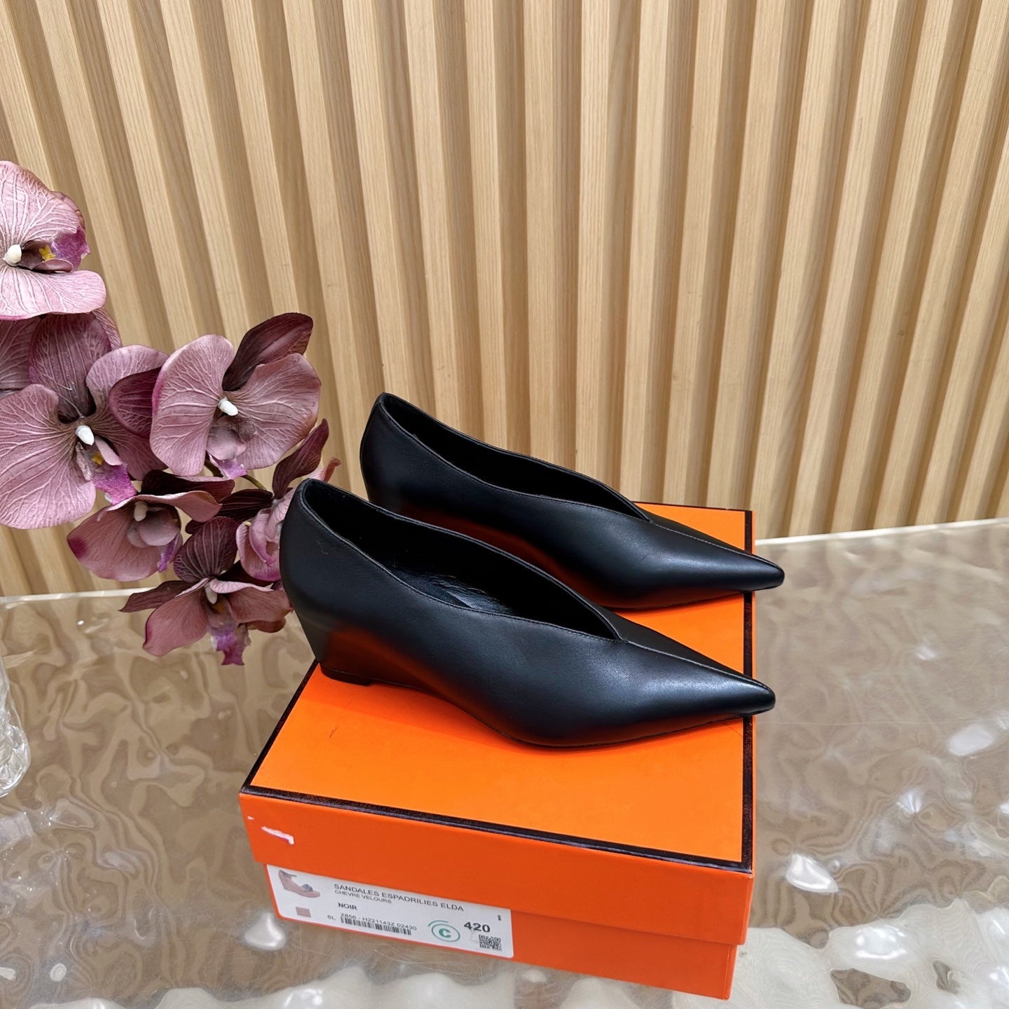 HM 25S HIGH-HEEL WEDGE SHOES 50 MM IN BLACK LAMBSKIN