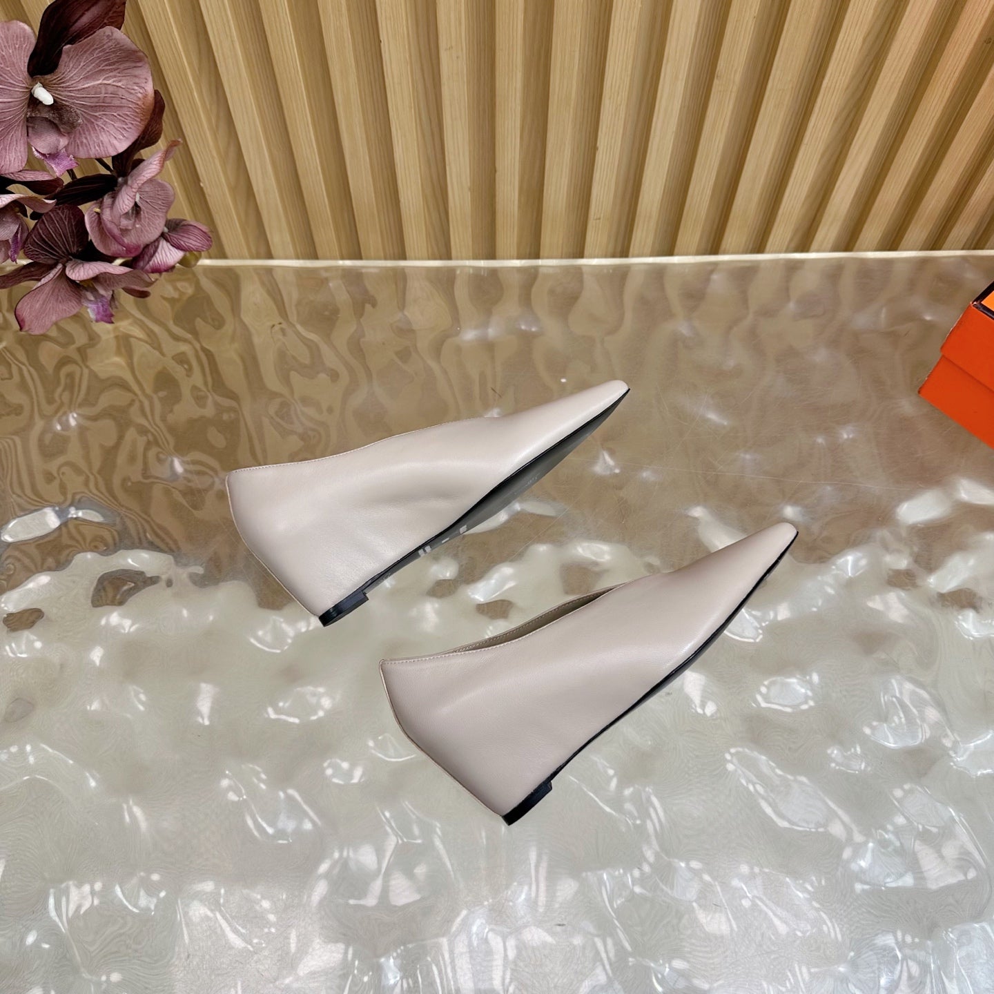 HM 25S HIGH-HEEL WEDGE SHOES 50 MM IN PALE PINK BEIGE LAMBSKIN