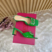 VALENTINO 25S HIGH-HEEL MULES 60 MM IN GREEN PATENT CALFSKIN WITH CRYSTAL-EMBELLISHED STRAP