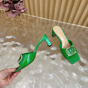 VALENTINO 25S HIGH-HEEL MULES 60 MM IN GREEN PATENT CALFSKIN WITH CRYSTAL-EMBELLISHED STRAP