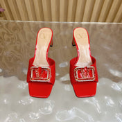 VALENTINO 25S HIGH-HEEL MULES 60 MM IN RED PATENT CALFSKIN WITH CRYSTAL-EMBELLISHED STRAP
