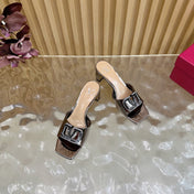 VALENTINO 25S HIGH-HEEL MULES 60 MM IN METALLIC SILVER PATENT CALFSKIN WITH CRYSTAL-EMBELLISHED STRAP