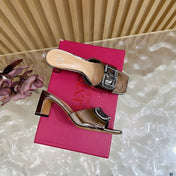 VALENTINO 25S HIGH-HEEL MULES 60 MM IN METALLIC SILVER PATENT CALFSKIN WITH CRYSTAL-EMBELLISHED STRAP