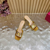 VALENTINO 25S HIGH-HEEL MULES 60 MM IN GOLD PATENT CALFSKIN WITH CRYSTAL-EMBELLISHED STRAP