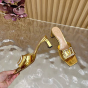 VALENTINO 25S HIGH-HEEL MULES 60 MM IN GOLD PATENT CALFSKIN WITH CRYSTAL-EMBELLISHED STRAP