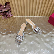 VALENTINO 25S HIGH-HEEL MULES 60 MM IN SILVER PATENT CALFSKIN WITH CRYSTAL-EMBELLISHED STRAP