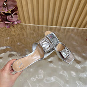 VALENTINO 25S HIGH-HEEL MULES 60 MM IN SILVER PATENT CALFSKIN WITH CRYSTAL-EMBELLISHED STRAP