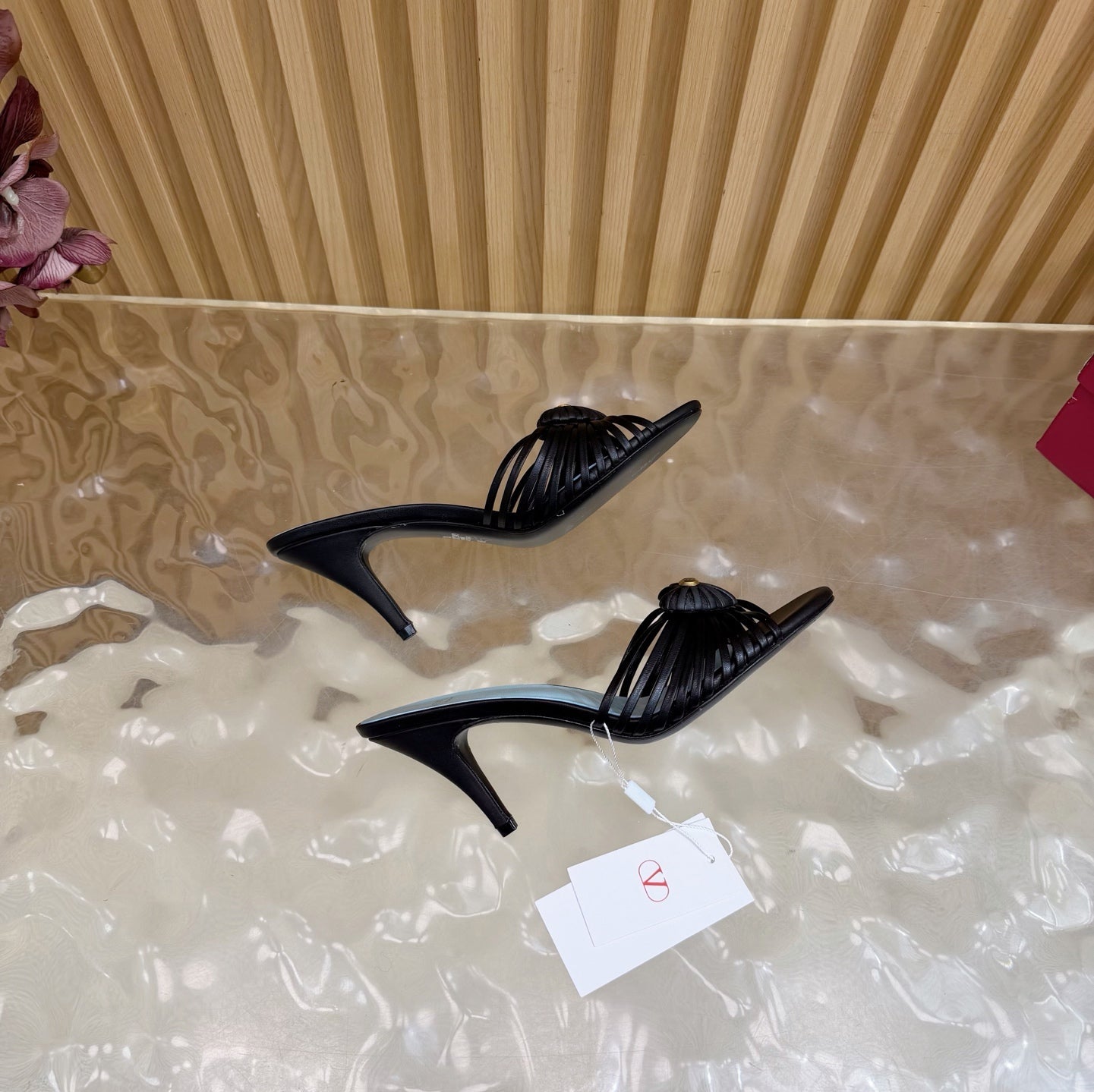 VALENTINO 25S HIGH HEELS WITH THIN STRAPS 80 MM IN BLACK LAMBSKIN