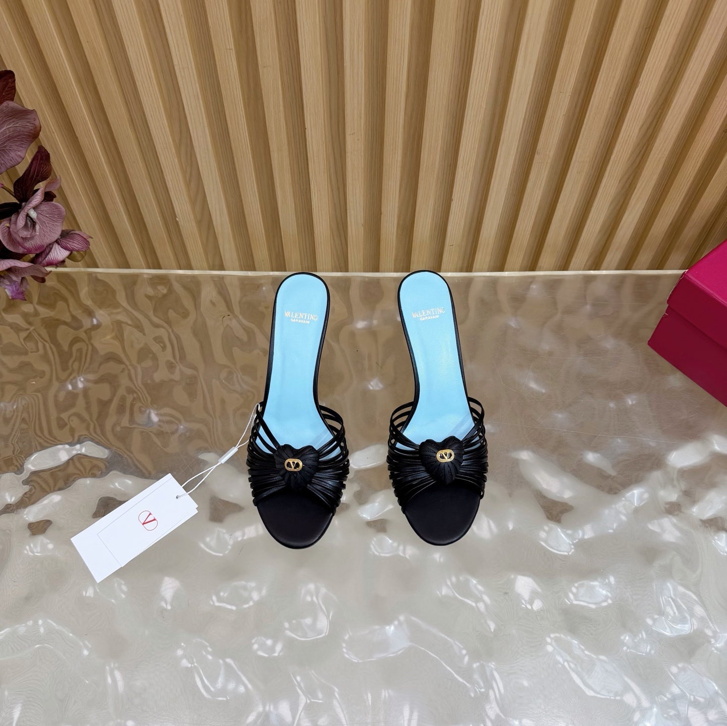 VALENTINO 25S HIGH HEELS WITH THIN STRAPS 80 MM IN BLACK LAMBSKIN