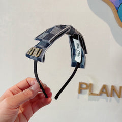 BOW HEADBAND IN BLUE DAMIER DENIM 398855