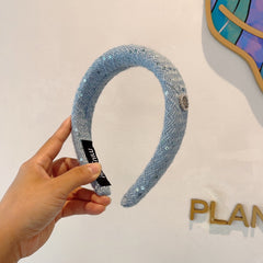 THICK HEADBAND IN SKY BLUE TWEED EMBELLISHED SEQUINS 406044