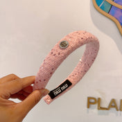 THICK HEADBAND IN PINK TWEED EMBELLISHED SEQUINS 406045