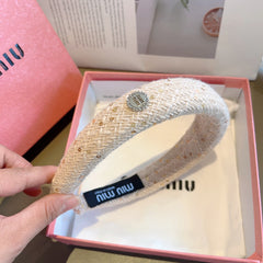 THICK HEADBAND IN WHITE TWEED EMBELLISHED SEQUINS 406046