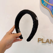 THICK HEADBAND IN BLACK TWEED EMBELLISHED SEQUINS 406047