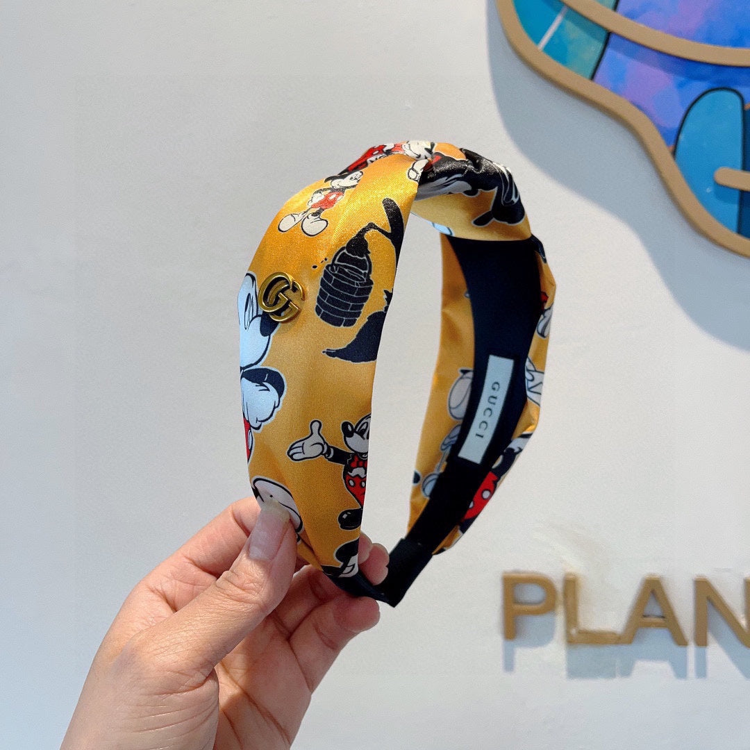 MICKEY PRINT HAIRBAND IN YELLOW SILK 409359