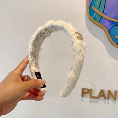 WHITE FABRIC WITH ROSE LACE TRIM HAIRBAND 414412