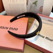 THICK HEADBAND IN BLACK DENIM GOLD LOGO 425463