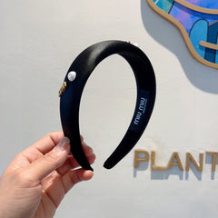 THICK HEADBAND ATTACHED PEARL IN BLACK SILK 429311