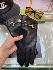 HORSEBIT GLOVES IN BLACK LAMBSKIN WITH CASHMERE LINING 454592