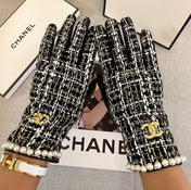 GLOVES IN BLACK MIX WHITE WOOL TWEED AND SHEEPSKIN 463846