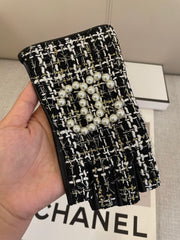 FINGERLESS GLOVES IN BLACK MIX WHITE WOOL TWEED 463847