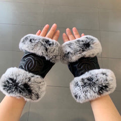 SHORt-STYLE GLOVES IN BLACK SHEEPSKIN AND RABBIT FUR 463852