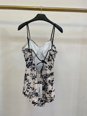 CC BIKINI SWIMSUIT SET IN IVORY WITH BLACK VELVET FLORAL EMBROIDERY 581303