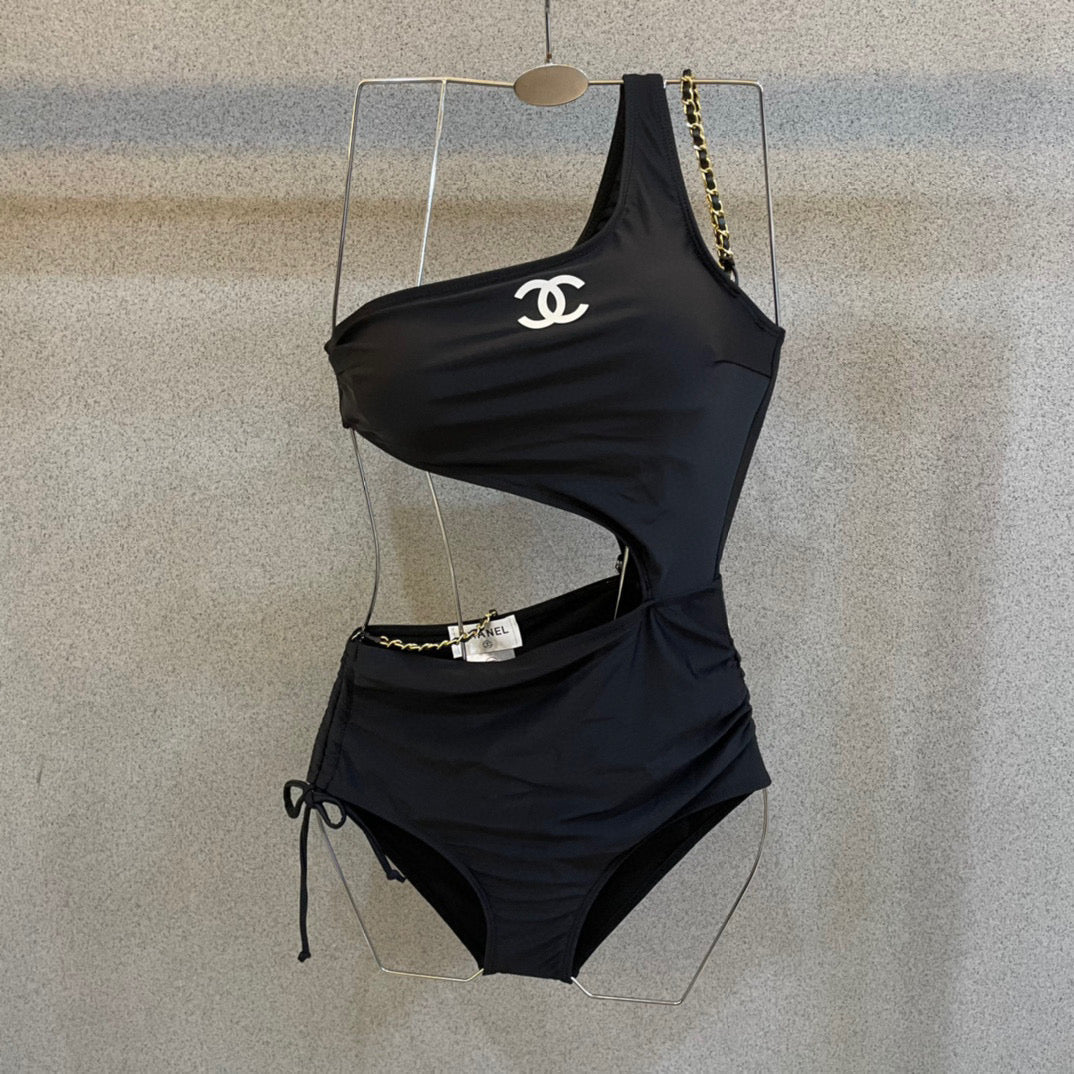 CC BIKINI SWIMSUIT SET IN BLACK AND WHITE LOGO 599123
