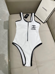 CC BIKINI SWIMSUIT SET IN WHITE AND BLACK TRIM 604254