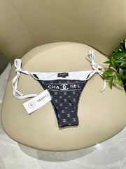 CC BIKINI SWIMSUIT SET IN BLACK AND WHITE TRIM WHITE LOGO PRINTED 608921