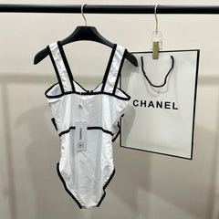 BODYSUIT SWIMSUIT IN WHITE AND BLACK TRIM 627828