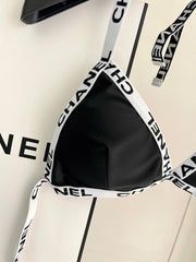 CC BIKINI SWIMSUIT SET IN BLACK WITH WHITE TRIM 627832