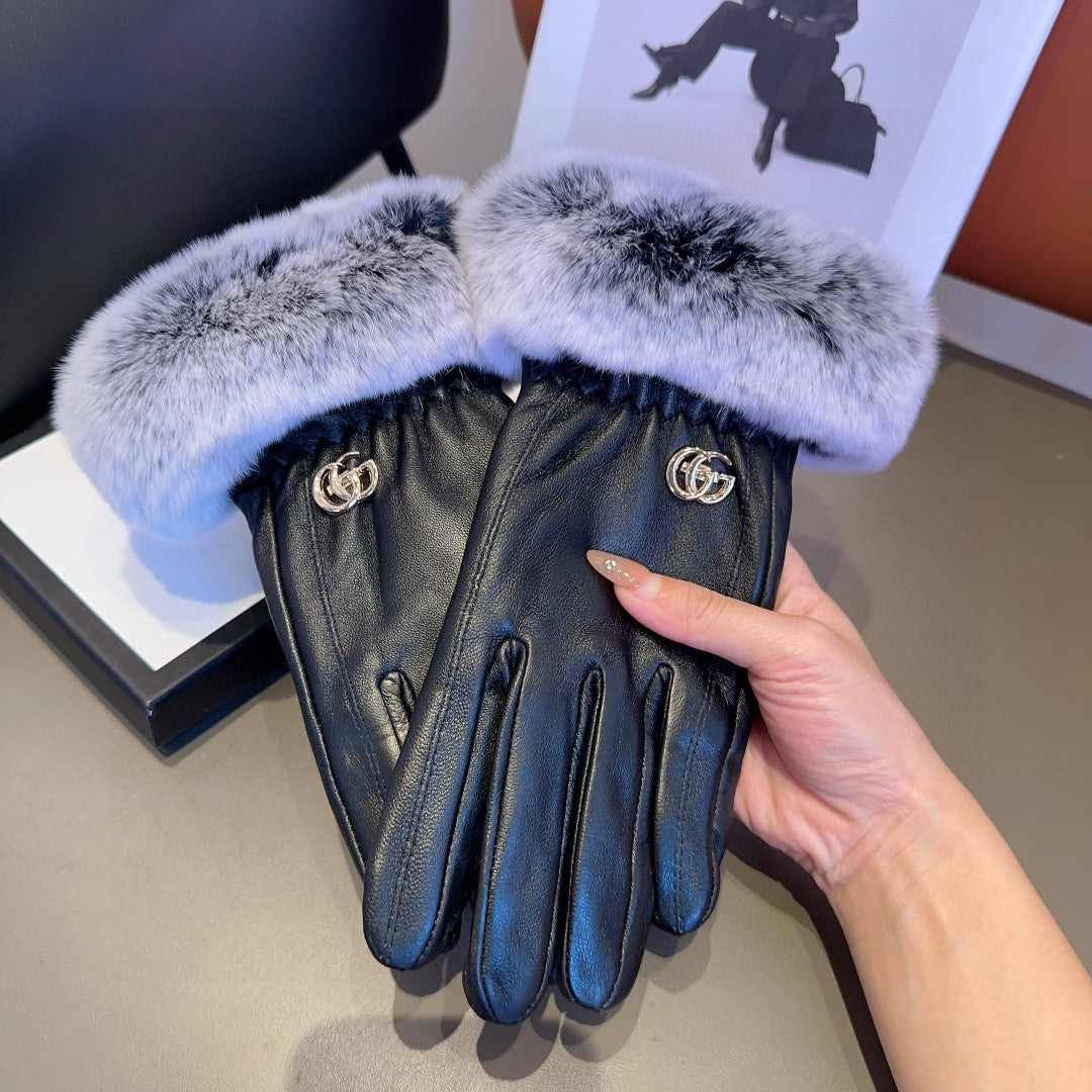 DOUBLE G GLOVES IN BLACK LAMBSKIN AND RABBIT FUR 466796