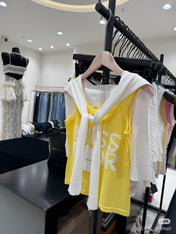 TANK TOP 615186 IN WHITE AND YELLOW COTTON RIBBED KNIT