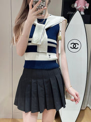 STRIPED TANK TOP 612059 IN NAVY BLUE AND WHITE COTTON RIBBED