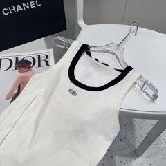 TANK TOP 615175 IN WHITE COTTON RIBBED BLACK TRIM