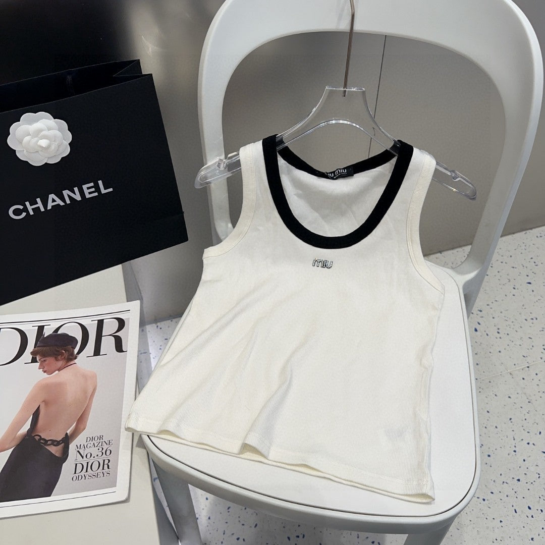 TANK TOP 615175 IN WHITE COTTON RIBBED BLACK TRIM