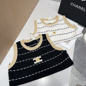 STRIPED TANK TOP 615178 IN WHITE COTTON RIBBED BEIGE TRIM