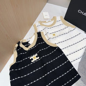 STRIPED TANK TOP 615178 IN WHITE COTTON RIBBED BEIGE TRIM