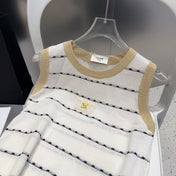 STRIPED TANK TOP 615178 IN WHITE COTTON RIBBED BEIGE TRIM