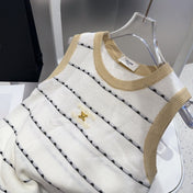 STRIPED TANK TOP 615178 IN WHITE COTTON RIBBED BEIGE TRIM