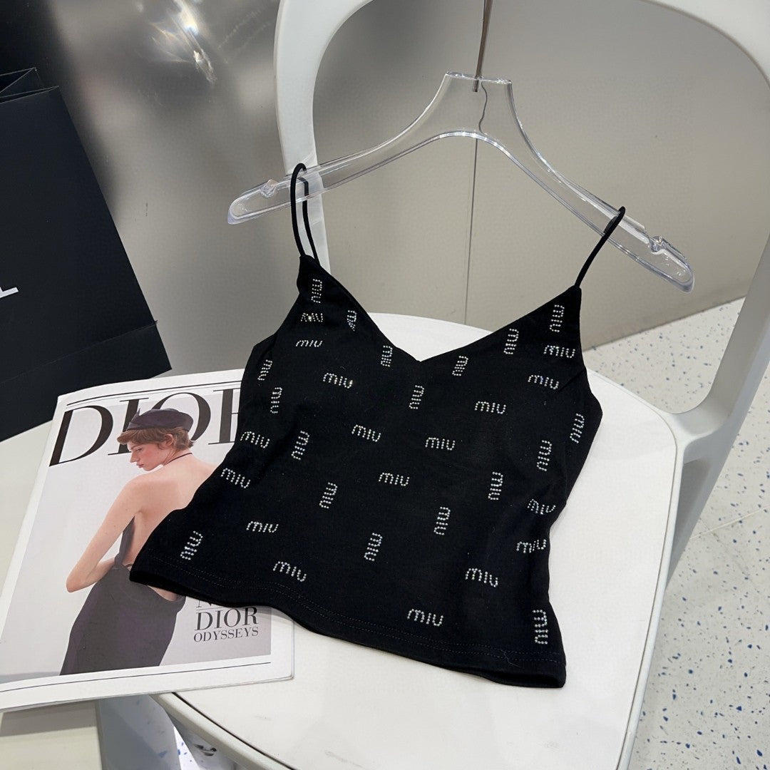 CAMI TOP 640627 IN BLACK COTTON RIBBED KNIT