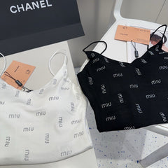 CAMI TOP 640627 IN BLACK COTTON RIBBED KNIT