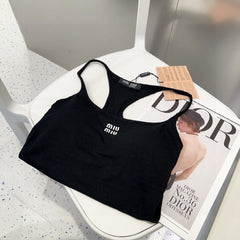 CAMISOLE 617514 IN BLACK COTTON RIBBED KNIT