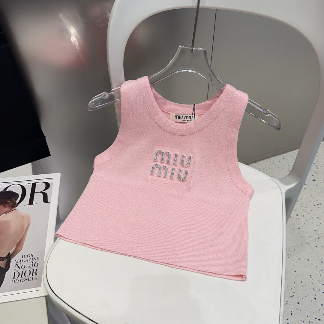 VISCOSE TANK TOP 643229 IN PINK COTTON RIBBED KNIT WITH EMBELLISHED LOGO