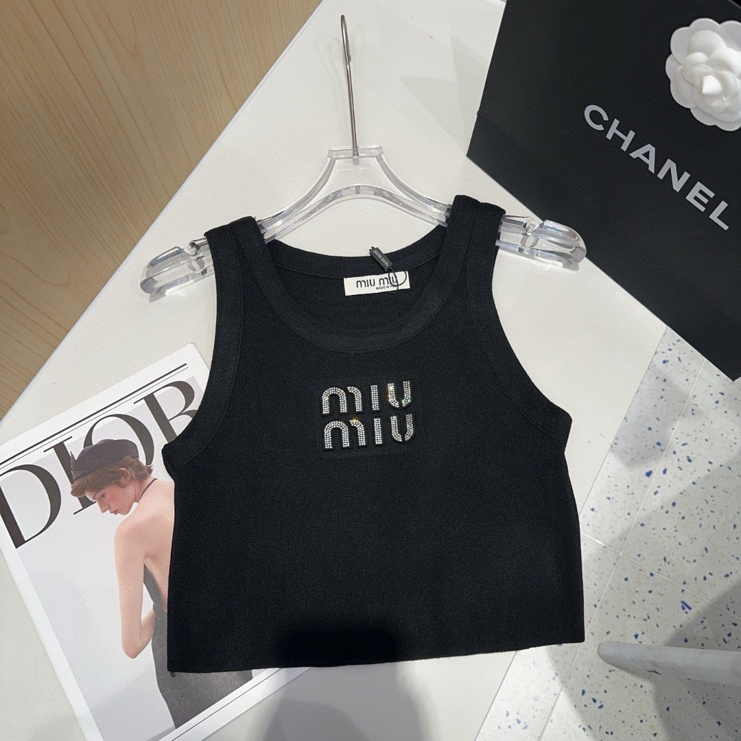 VISCOSE TANK TOP 643230 IN BLACK RIBBED KNIT WITH EMBELLISHED LOGO