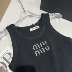 VISCOSE TANK TOP 643230 IN BLACK RIBBED KNIT WITH EMBELLISHED LOGO