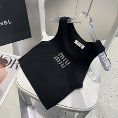 VISCOSE TANK TOP 643230 IN BLACK RIBBED KNIT WITH EMBELLISHED LOGO