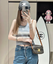 STRIPED TANK TOP 625958 IN GRAY AND WHITE COTTON RIBBED